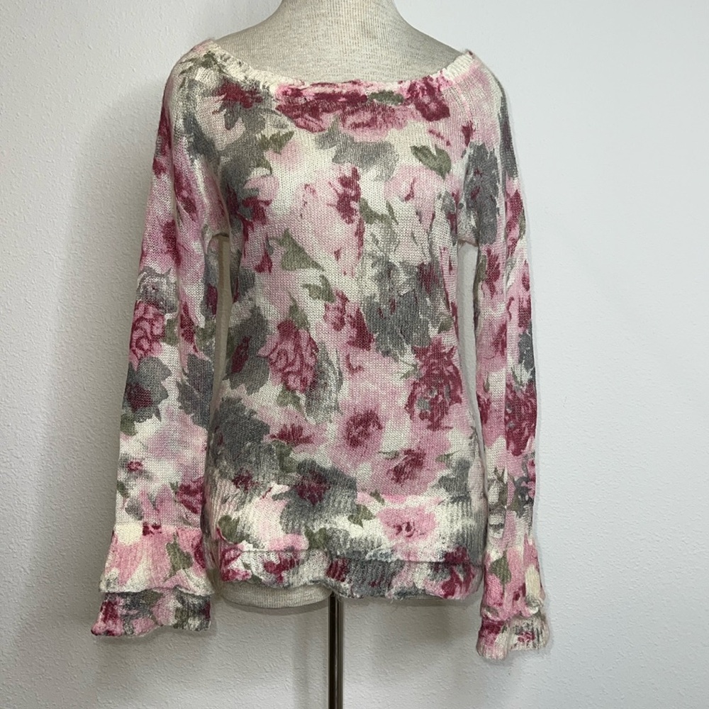 🔹 Peppe Peluso Lightweight Mohair Wool Blend Romantic Floral Boatneck Sweater